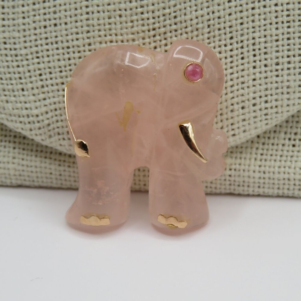Rose Quartz Elephant Gold Accents Pendant